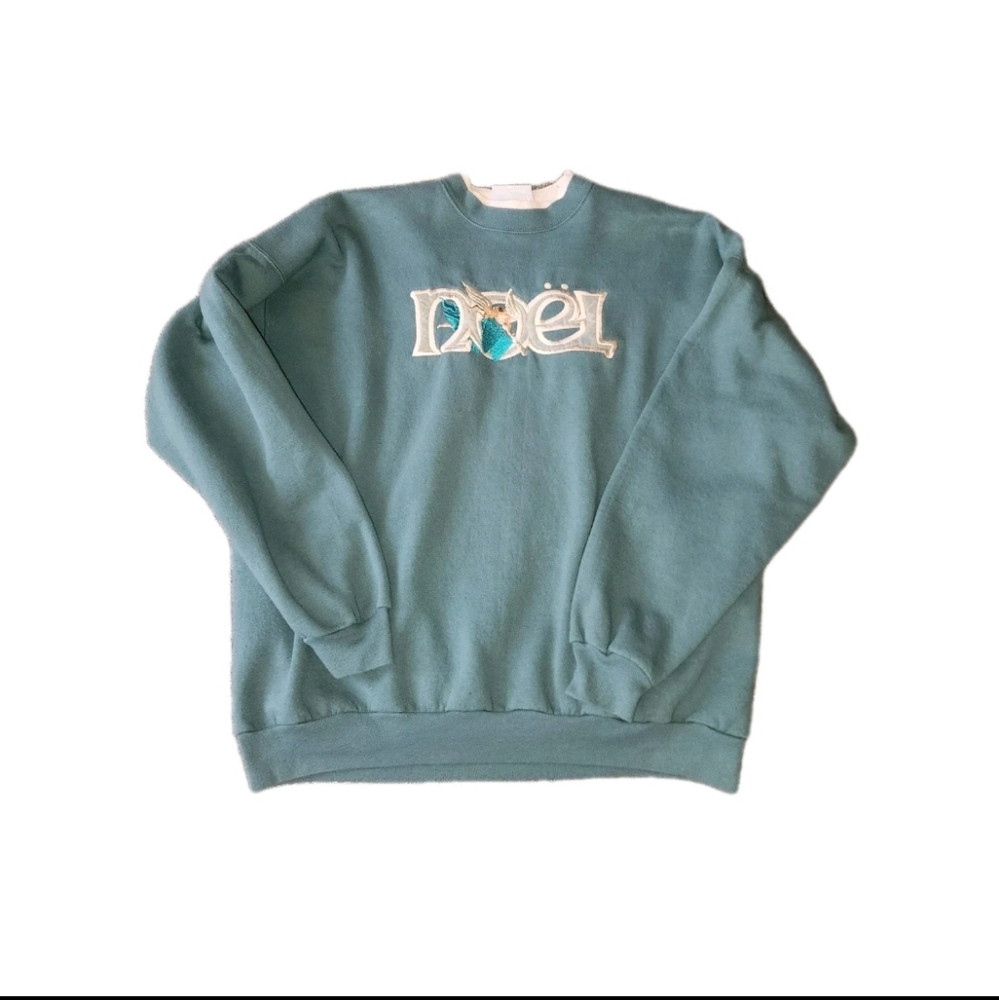 90s Vintage M&C Noel‎ Christmas Holiday Sweatshirt Xl Blue Grannycore Winter